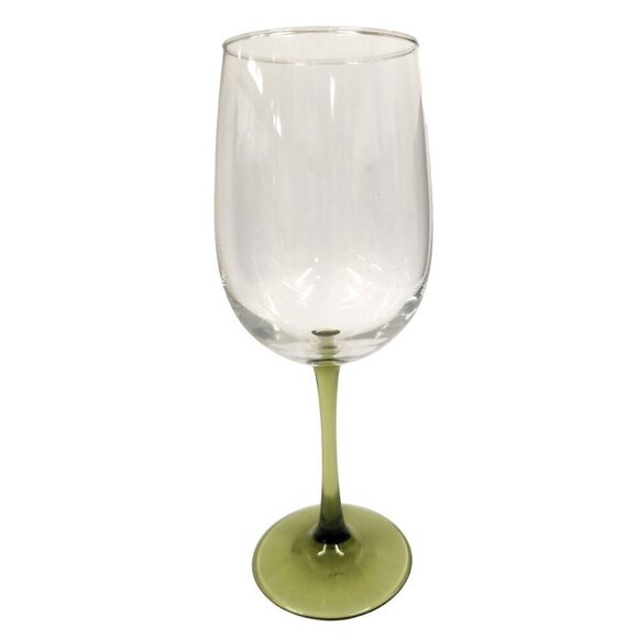 Pier 1 Clear Wine Glass With Green Stem & Base 9"x 3" - Picture 1 of 8